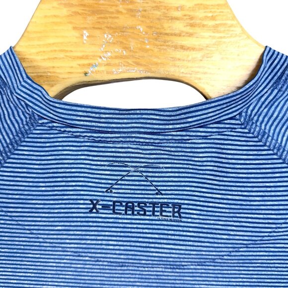 X-Caster T-Shirt Men L Blue UPF 50+ Sun Protection Fisherman Striped Long Sleeve - Picture 4 of 11